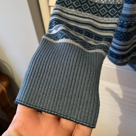 Eddie Bauer Women’s Engage 1/4 Zip Sweater Medium EUC Fair Isle Blue Pullover - Picture 8 of 16